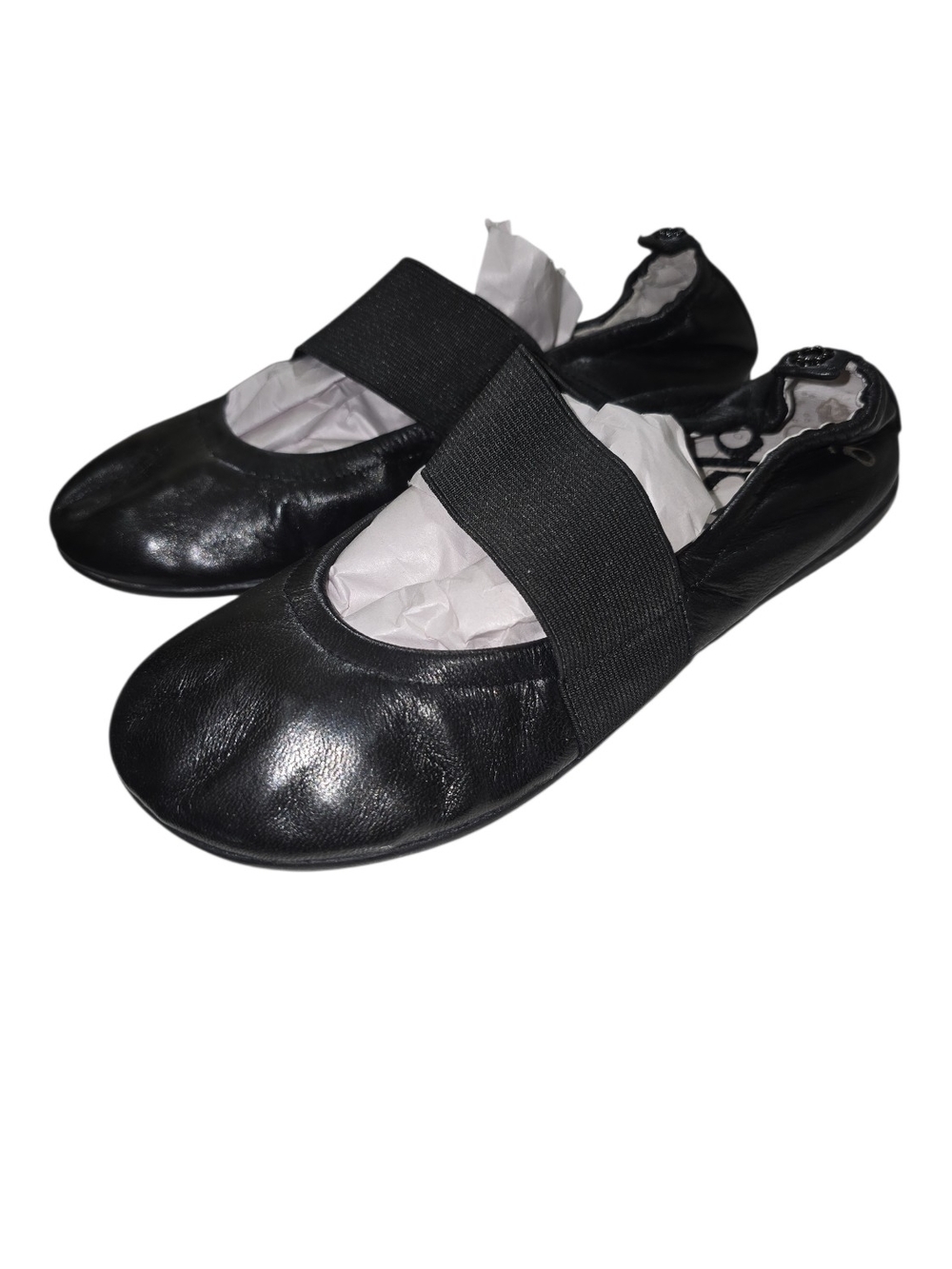 Otbt Glorieta Black Leather Ballet Flats With Mary Jane Look Elastic Band 6M